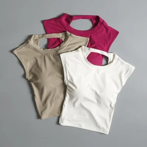 Backless Sports T-shirt With Fixed Chest Pad